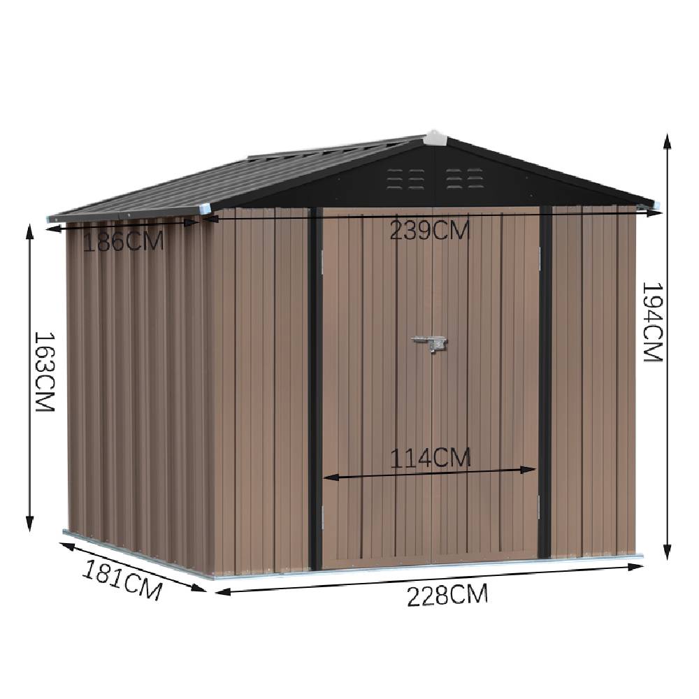 Metal Garden Shed 4x6ft/6x8ft Outdoor Storage Yard Tool Shed Tool Box Lockable | Large | Brown