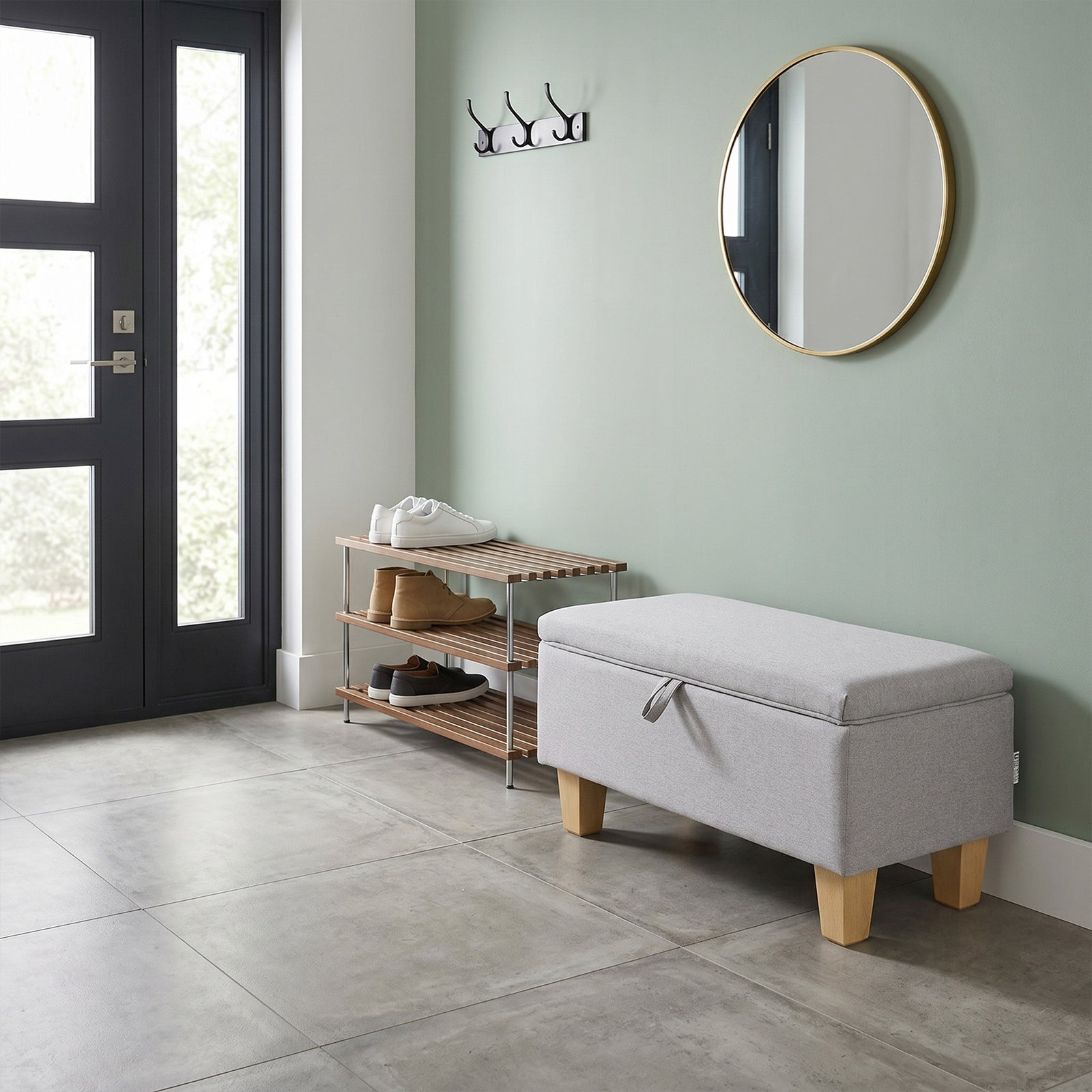 Modern Linen Upholstered Storage Bench | Grey