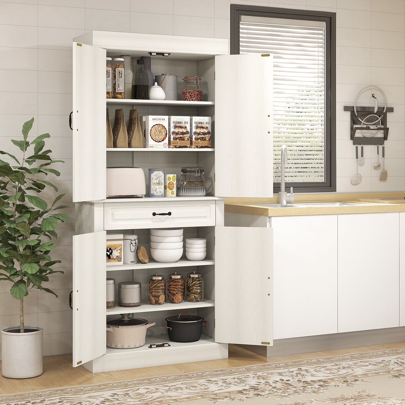Freestanding Cupboard With Drawer, Shelves