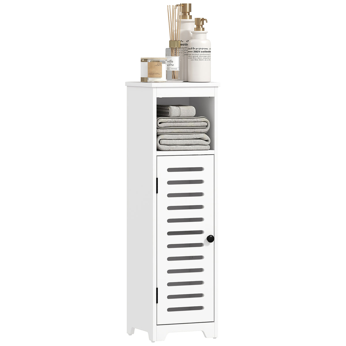 HOMCOM Bathroom Cabinet, Bathroom Floor Cabinet With Adjustable Shelf, White