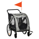 Pawhut 2-in-1 Dog Bike Trailer Stroller W/ Universal Wheel Reflector Flag | Gray