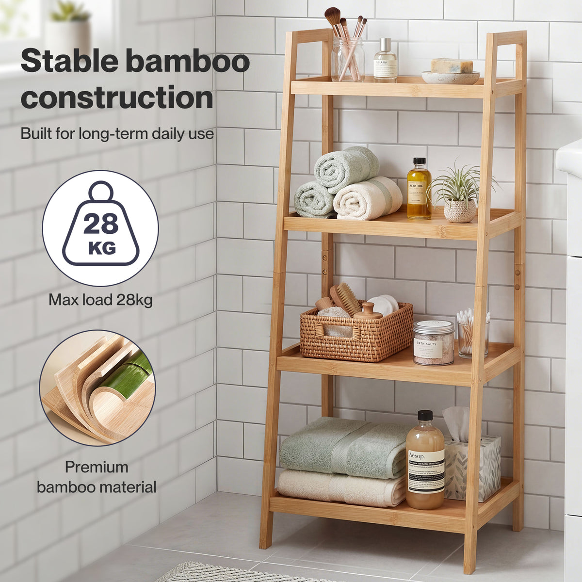 Bathroom Storage Shelves 4 Tier Rack Corner Bathroom Kitchen Bamboo