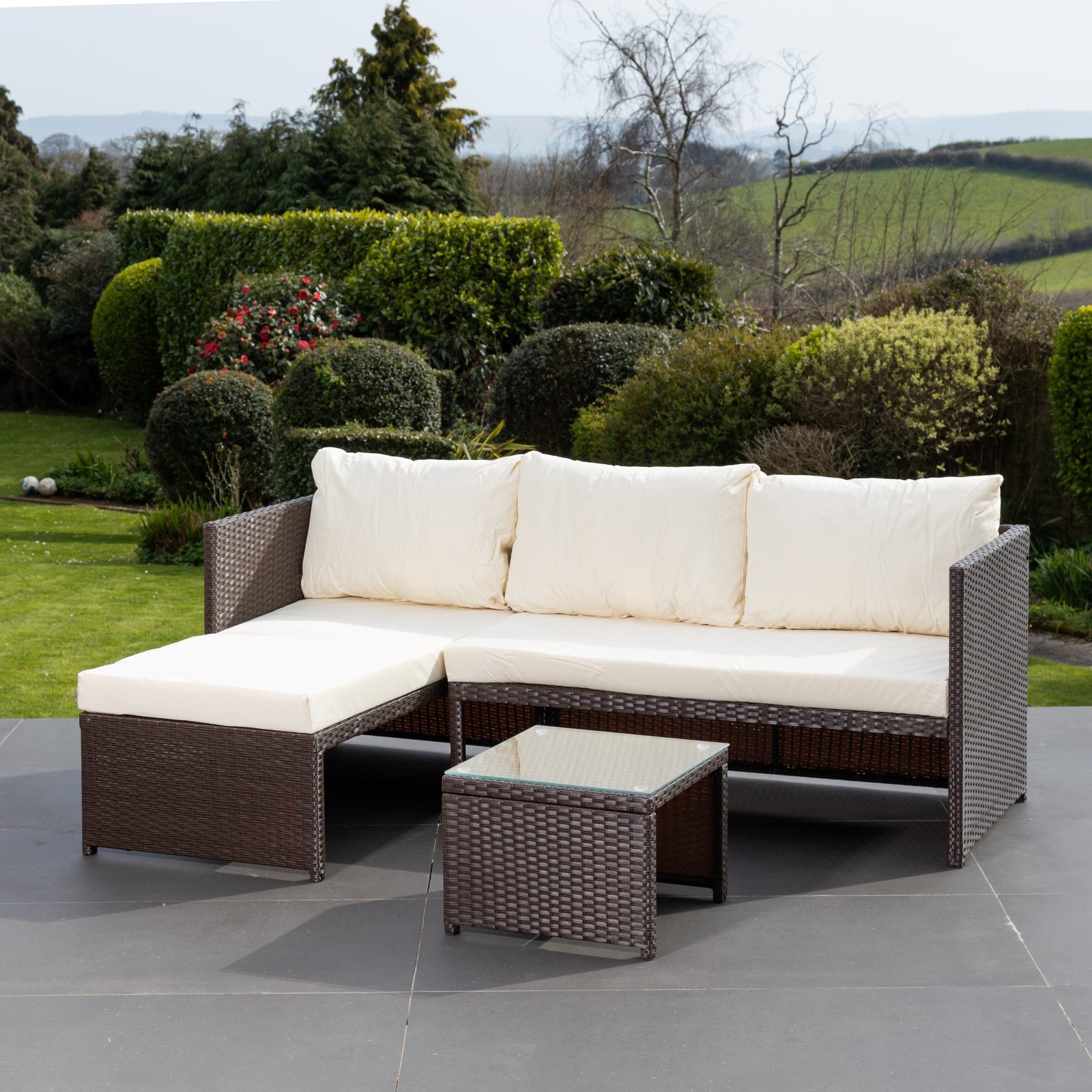 Aleria Left Hand Facing Rattan Corner Sofa And Table | Cream