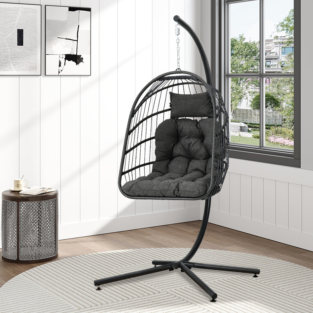 Hanging Chair With Stand And Cushion | Dark Gray
