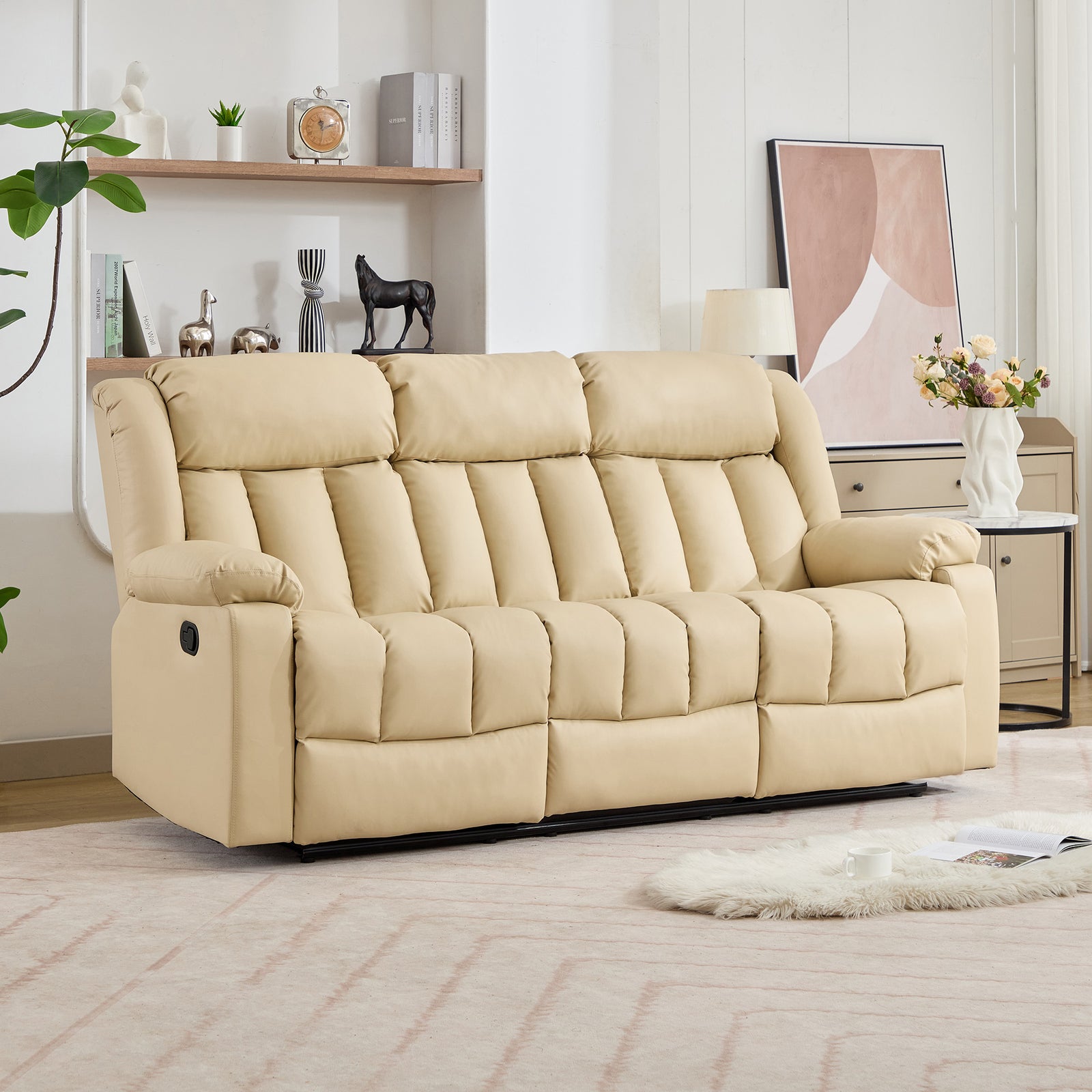 Sheridan 3 Seat Manual Recliner Sofa With Central Console | Cream