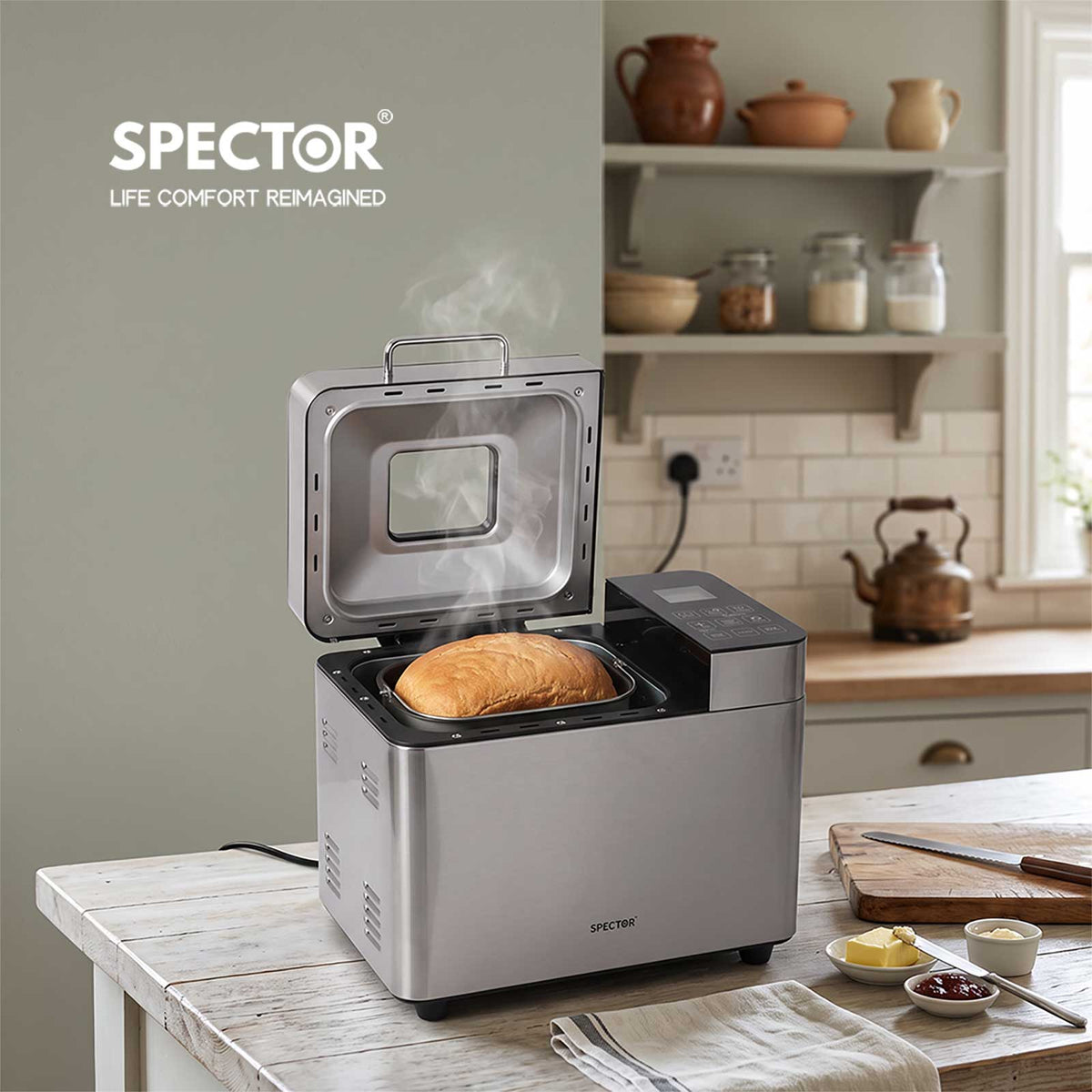 Spector Bread Maker 25 In 1 15h Timer 3 Loaf Sizes With Lcd For Home Baking