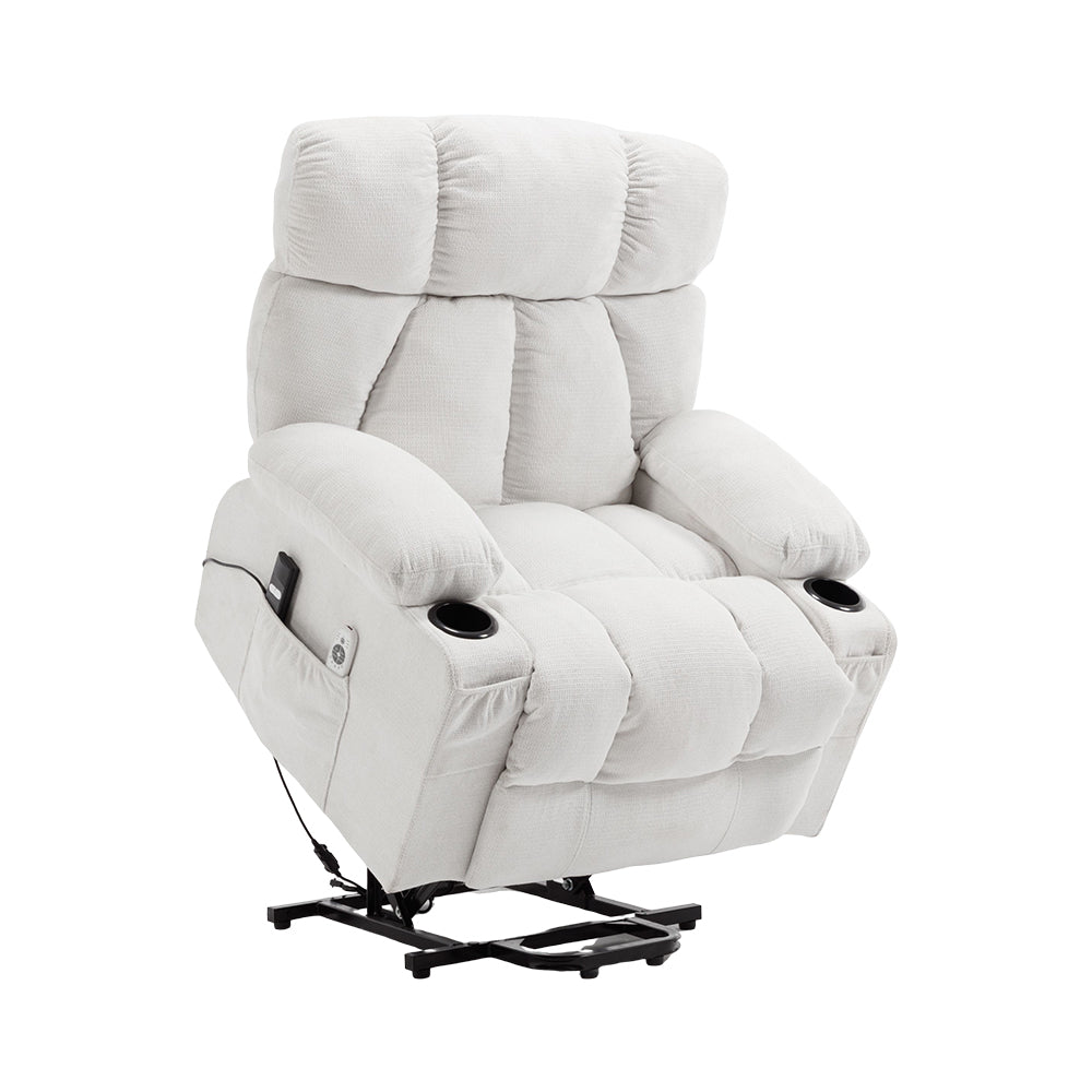 Electric Power Lift Recliner Chair With Heat & Massage, Chenille Fabric Recliner | White