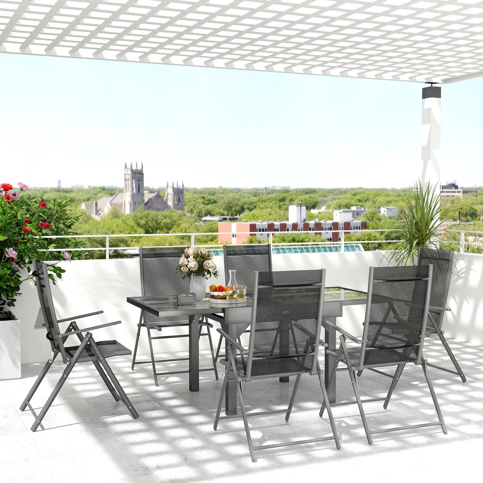 7 Piece Dining Set W/ Extendable Table And 6 Folding Chairs