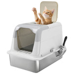 Stainless Steel Litter Box, Enclosed Metal Litter Tray With Scoop