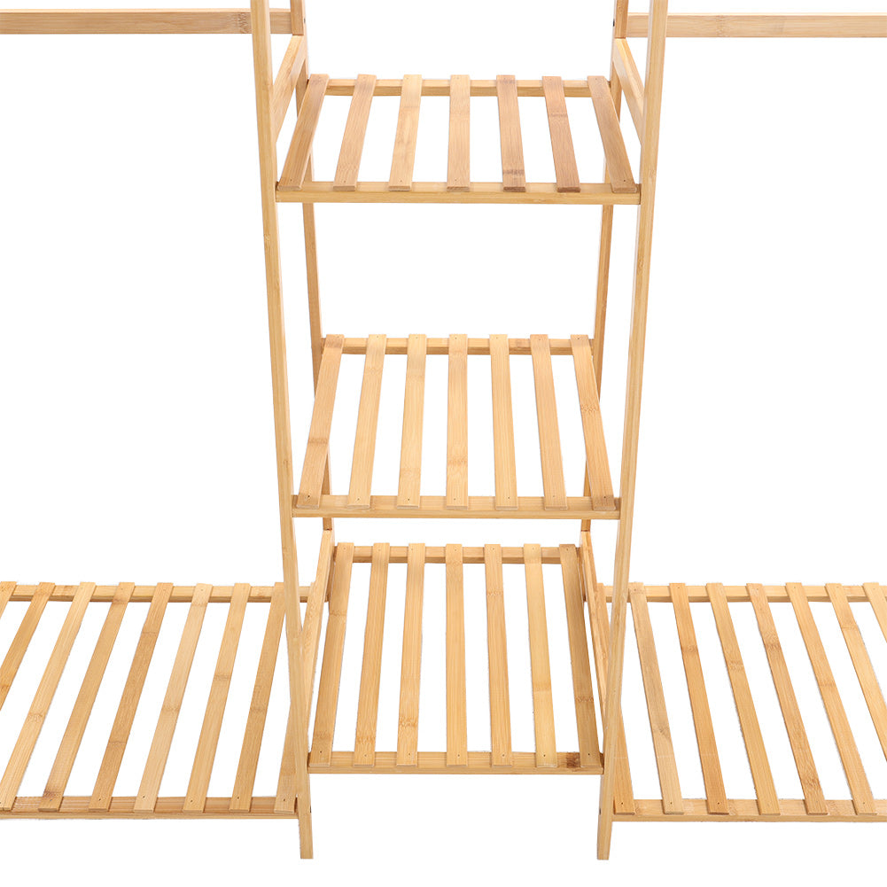 Bamboo Trapezoid Clothing Rack With 5-tier Storage Shelves Multi-functional Clothes Hanging Rack Stand | Natural