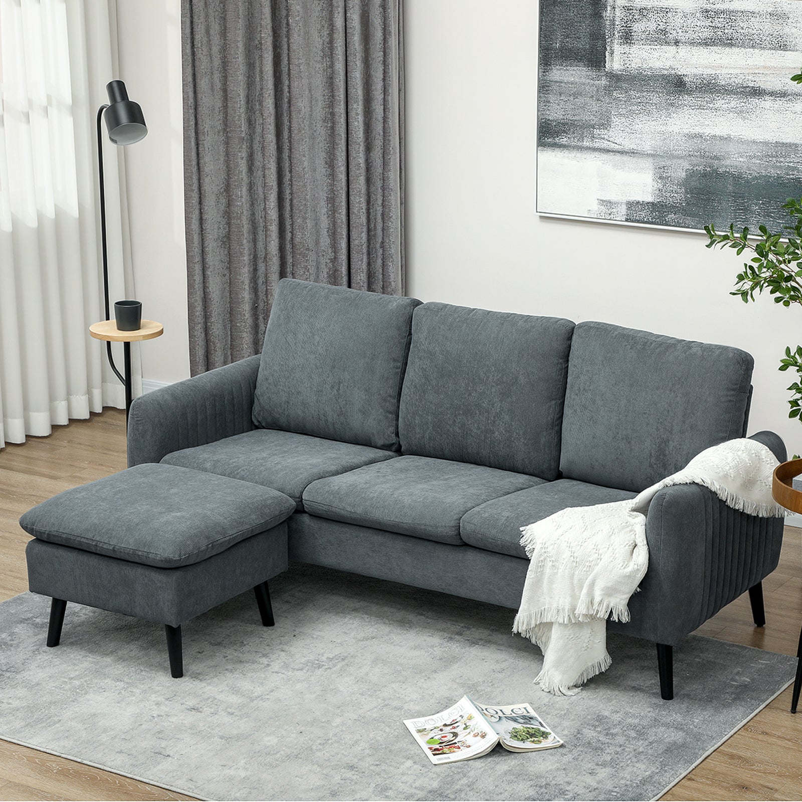 3 Seater Corner Sofa Couch Settee With Chaise Lounge | One Size | Dark Gray