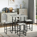 Square Bar Table Set With Stools, Concrete Effect