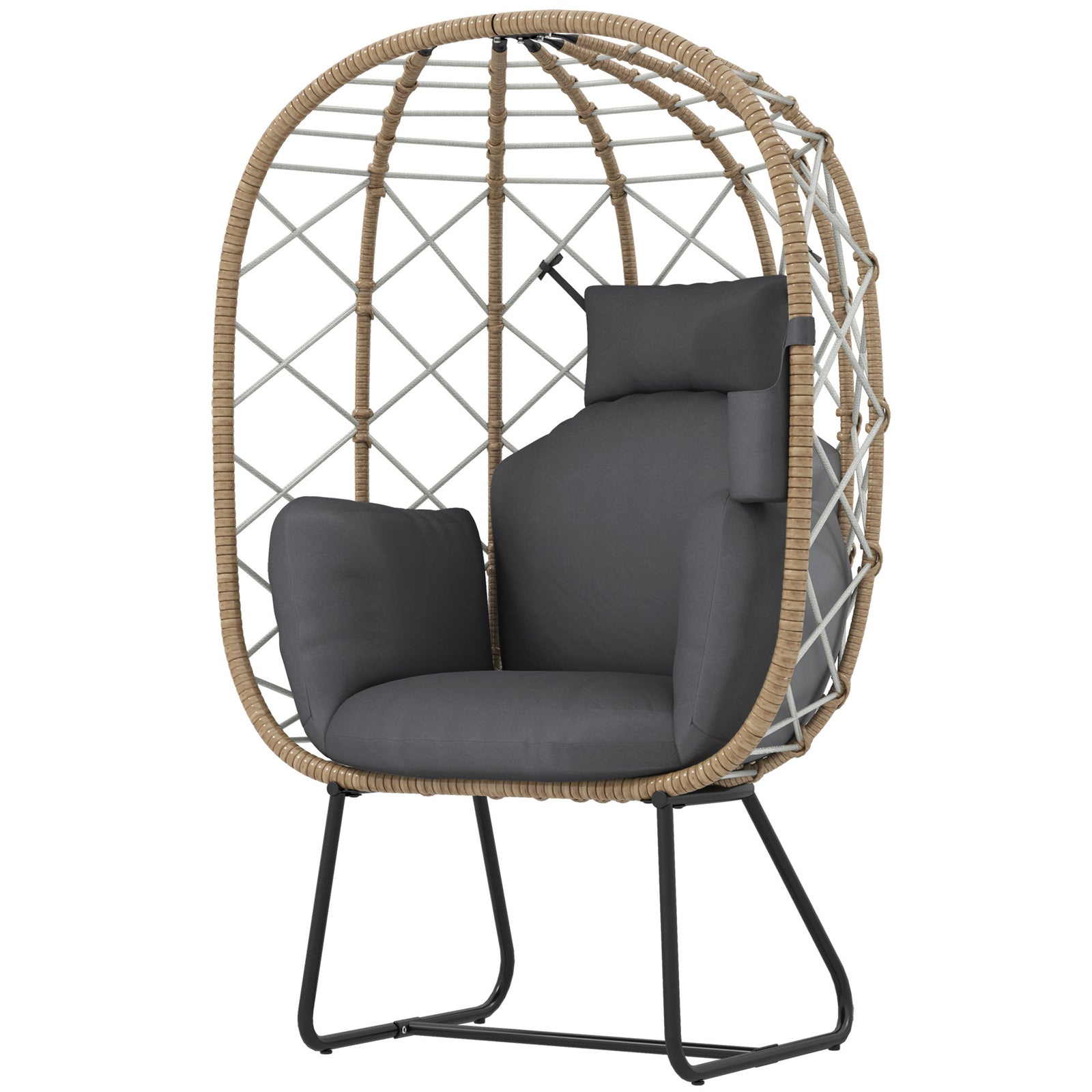Rattan Garden Egg Chair With Thickened Cushion, Headrest | Brown