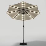 3m Outdoor Patio Parasol – Solar-powered Umbrella With 24 Led Lights, Tilt & Crank Handle, With Round Base | One Size | Beige