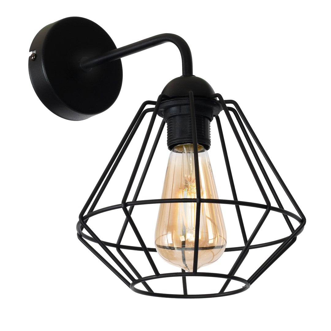 Colin Black Wall Lamp 1xe27 Hand Made Matt Black Cage Style Lamps Creating Industrial Chic