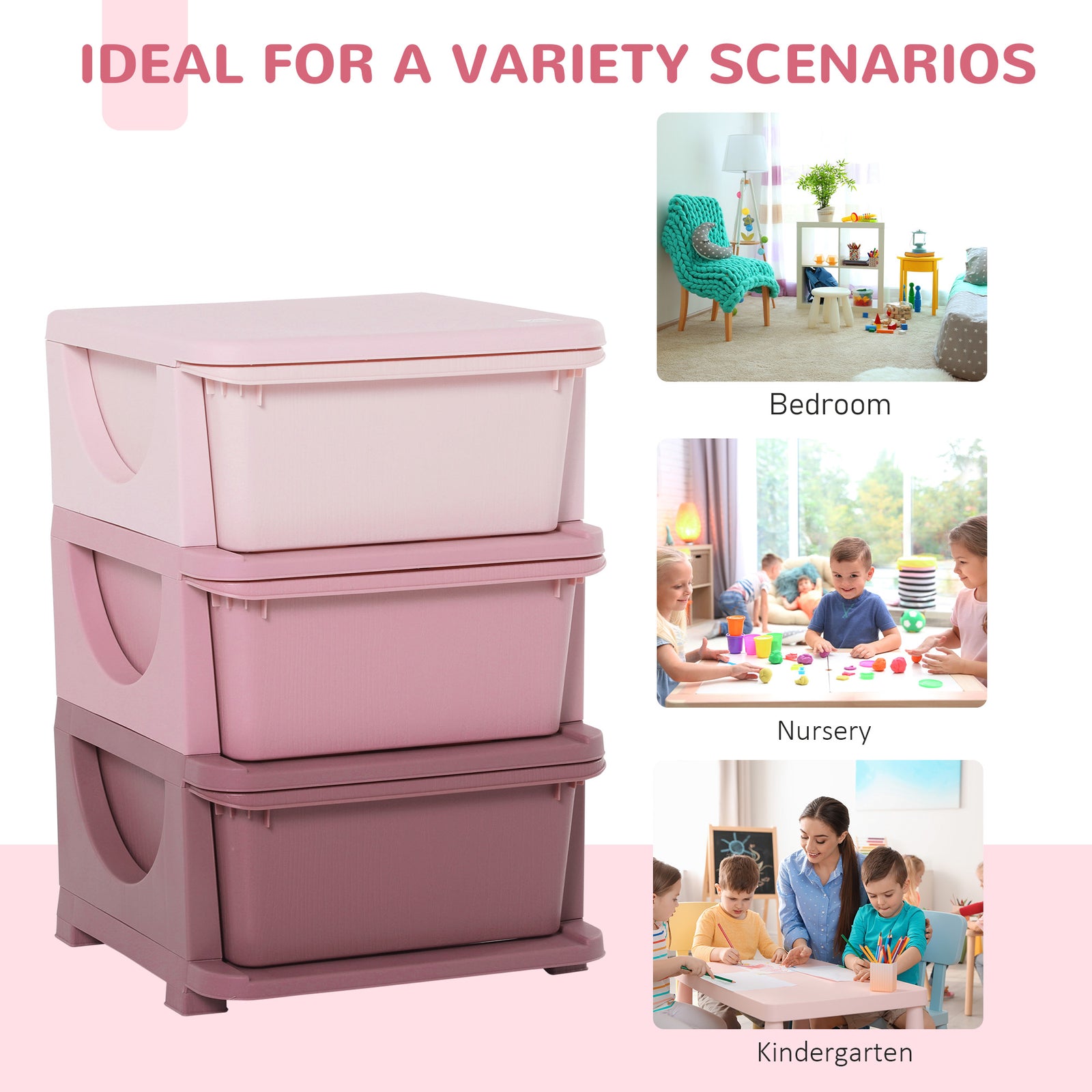 Kids Storage Units With Drawers 3 Or 6 Tier Chest Vertical Dresser Tower | Pink