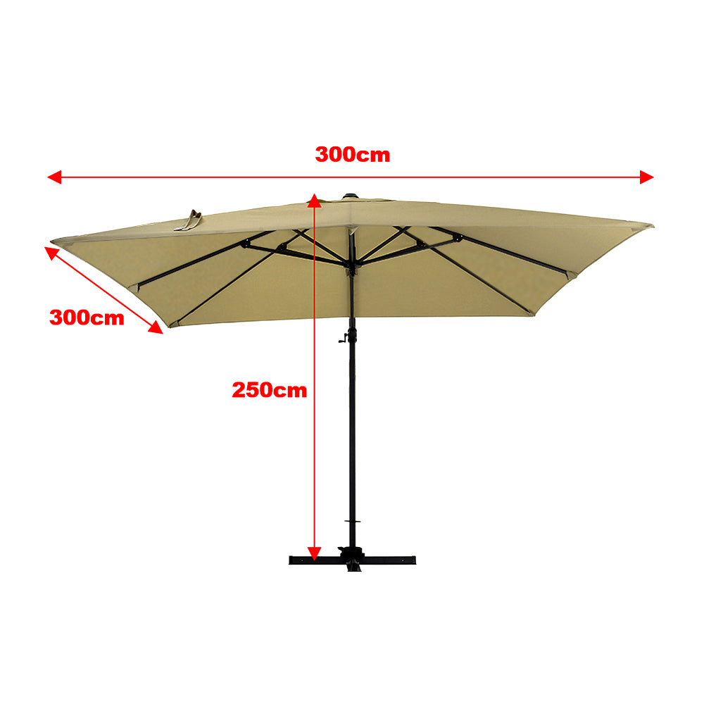 Large Square Patio Parasol With Durable Polyester Canopy, Pa Waterproof Coating, Adjustable Height, 360° Foot Pedal Rotation With Cross Base & Square Base | One Size | Taupe
