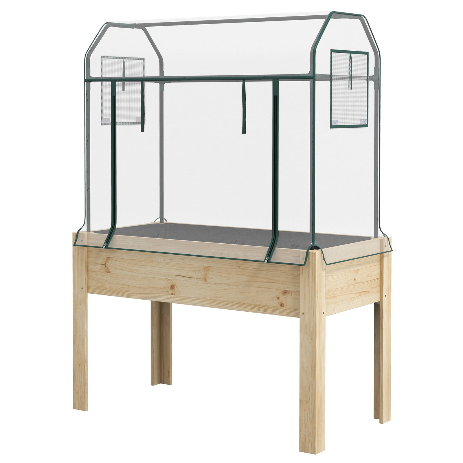 Wood Planter With Greenhouse Cover & Bed Liner