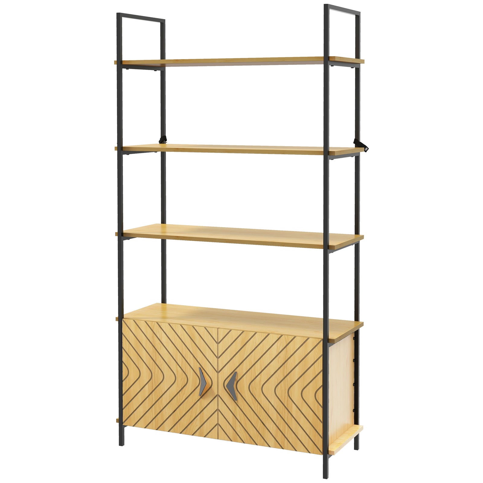 4-tier Bookshelf Bookcase With Double Door Cabinet