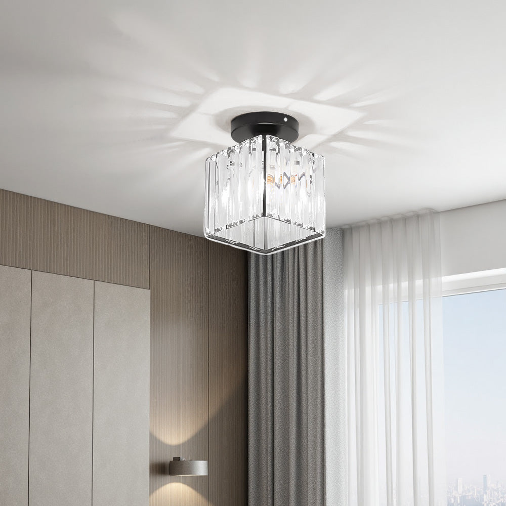 Modern Crystal Ceiling Light D15×h17cm Fixture With Iron And Glass Crystal Lampshade