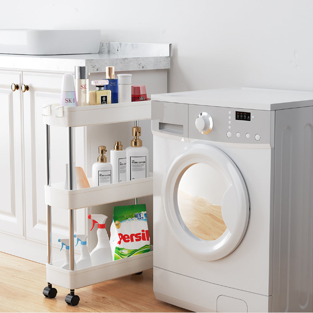Slim Rolling Storage Cart Corner Storage Rack Shelf Plastic | Small | White