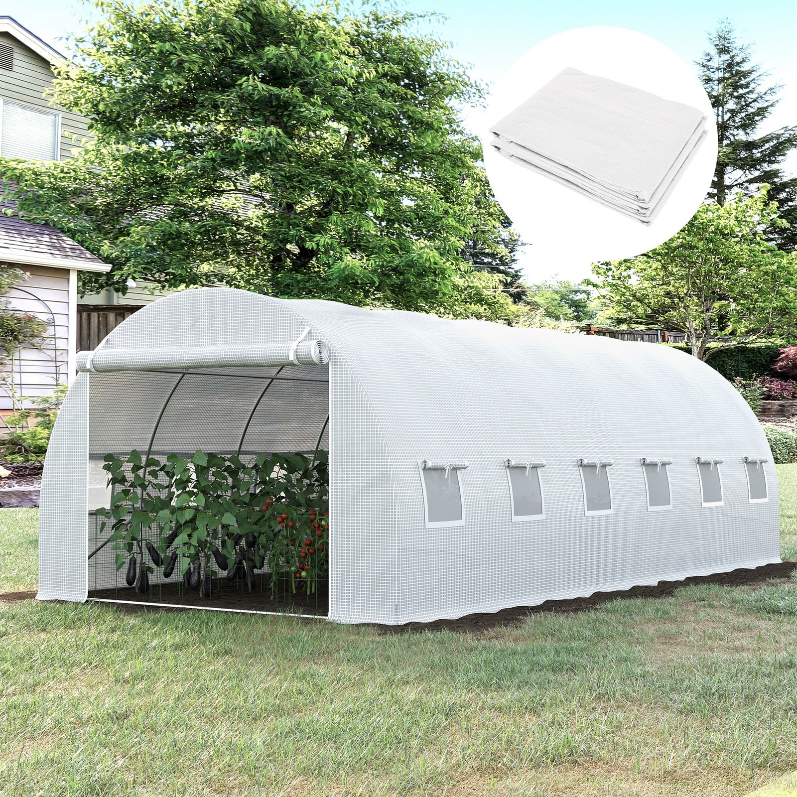6x3x2m Greenhouse Replacement Cover - Tunnel | White