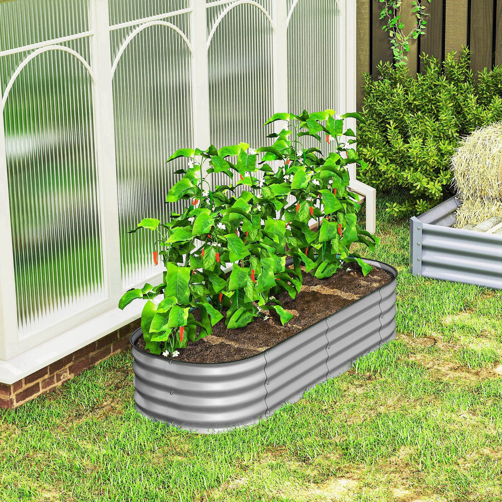 Galvanised Raised Garden Bed Planter Box With Safety Edging | Silver