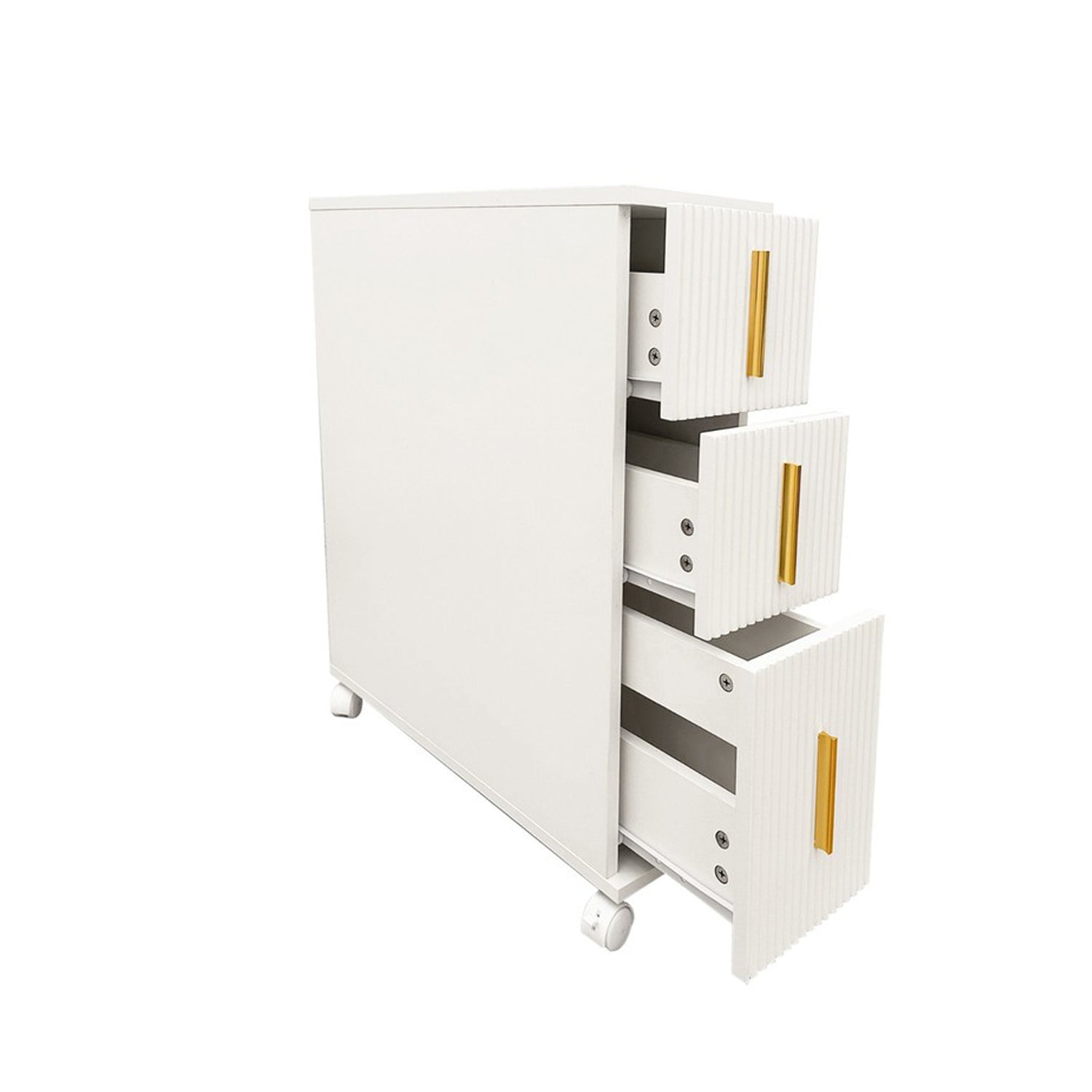 HYGRAD BUILT TO SURVIVE Slim Narrow Bathroom Storage Cabinet On Wheels – 3 Drawer Toilet Roll Holder Unit