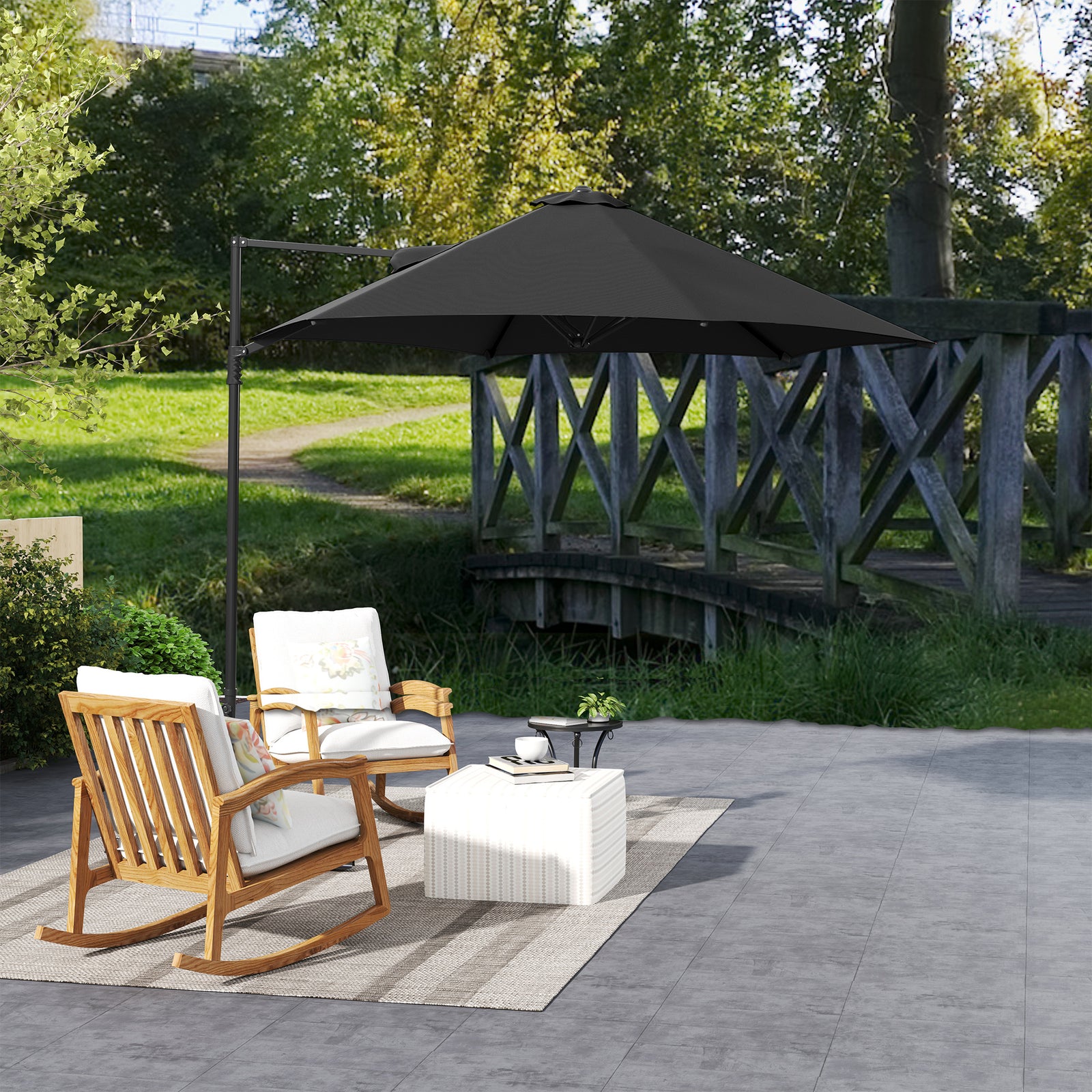 2.5m Cantilever Parasol W/ 360° Rotation, Cross Base | Black