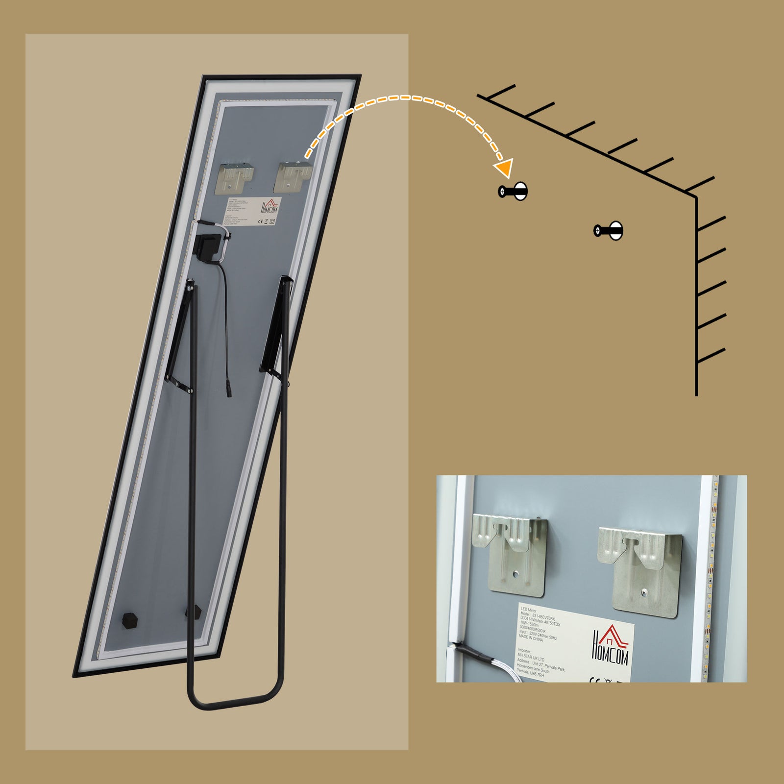 150 X 40cm Full Length Mirror With Adjustable Lights