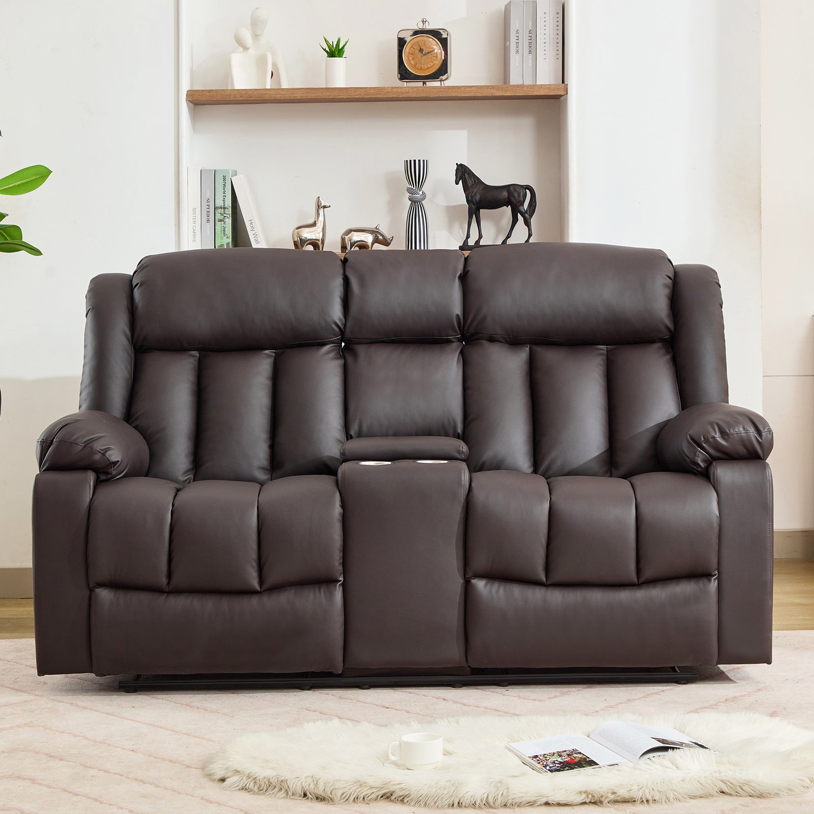 Sheridan 2 Seat Manual Recliner Sofa With Central Console | Brown
