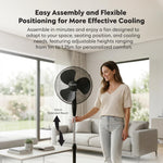 16in Pedestal Fan 50w With 3 Speeds & 70° Oscillation | Black