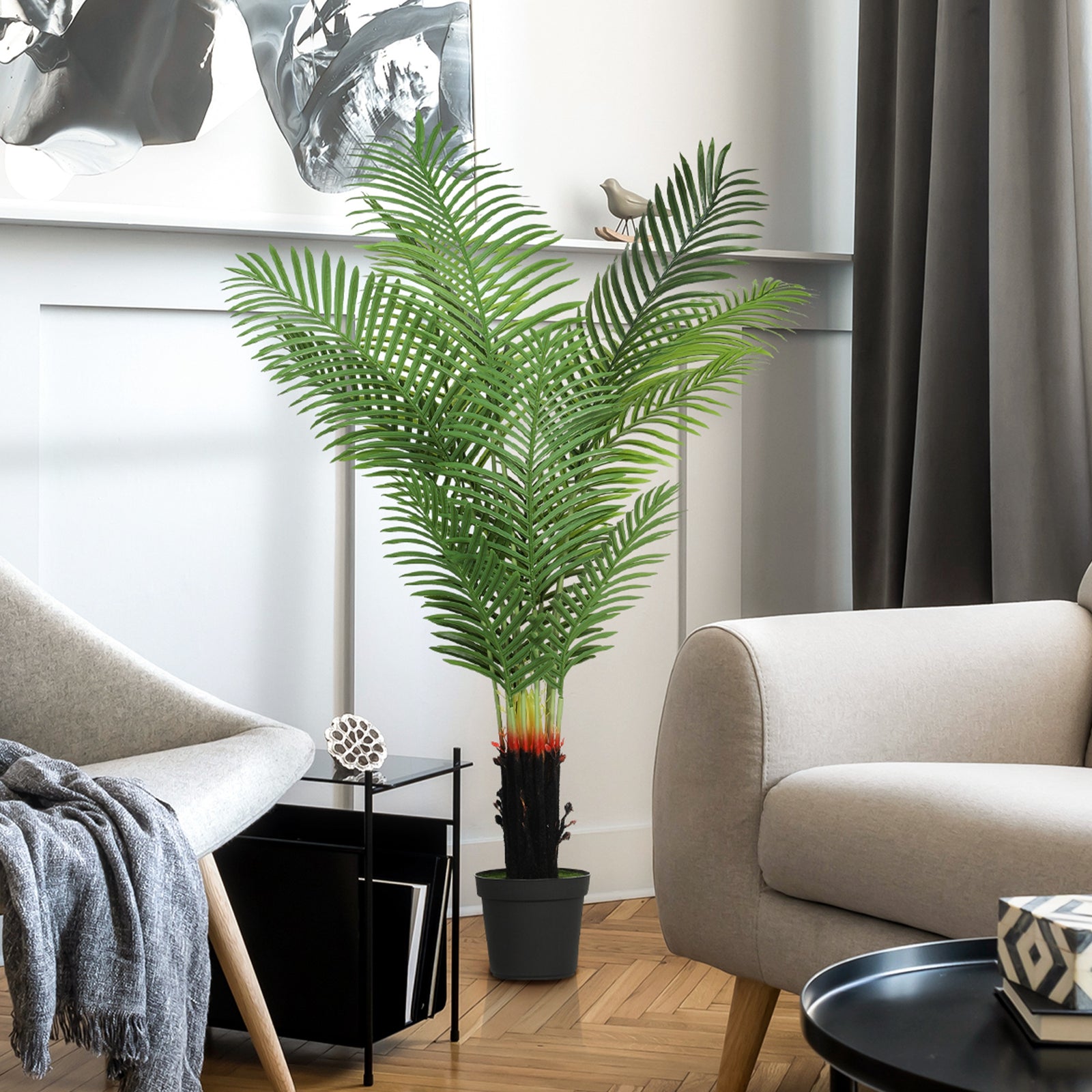 Artificial Areca Palm Tree With Pe Leaves And Flocked Soil | 150cm | Green