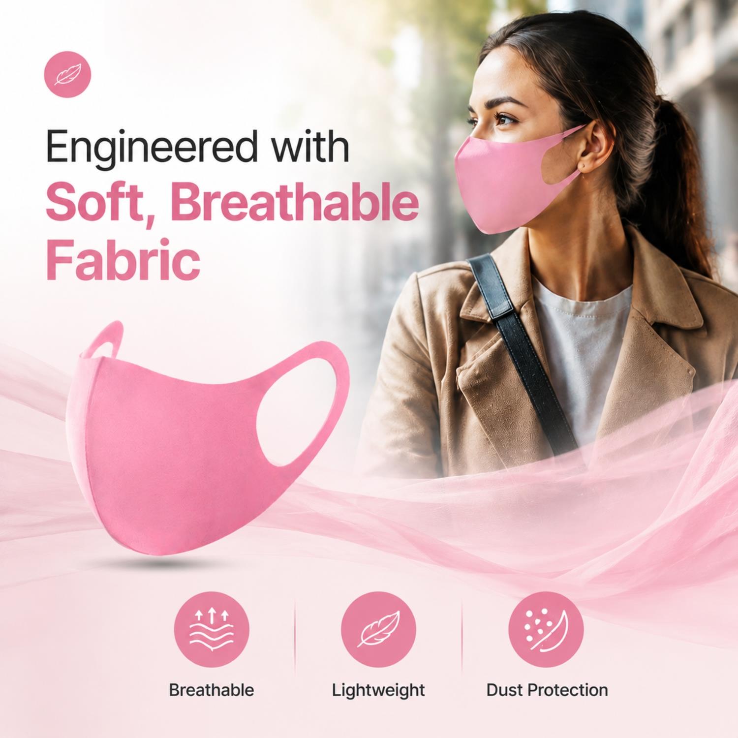 Aquarius Pink Face Mask Reusable Washable Breathable Adult Mask Protection Cover