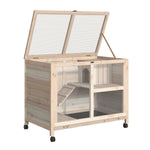 Wood Rabbit Hutch Bunny Cage Pet House Indoor W/ Tray Ramp | Brown