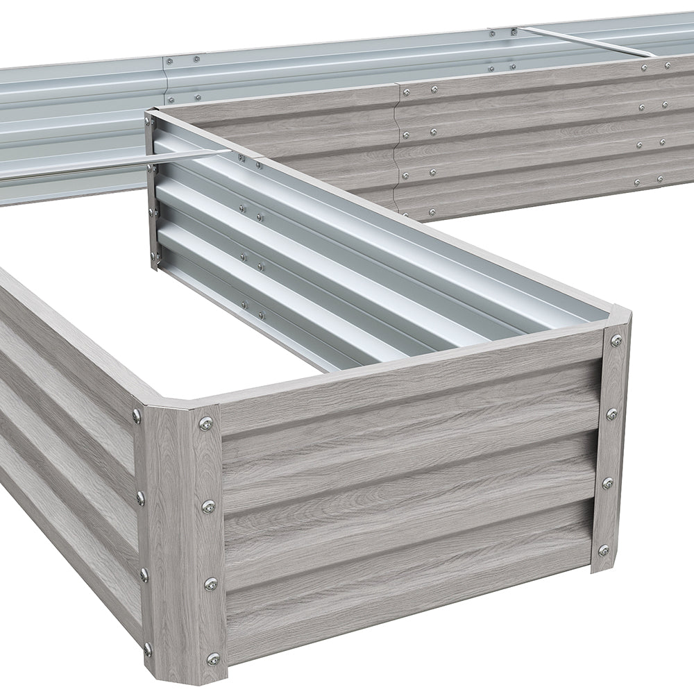 L-shaped Galvanized Steel Raised Garden Bed Raised Planter Box | Grey