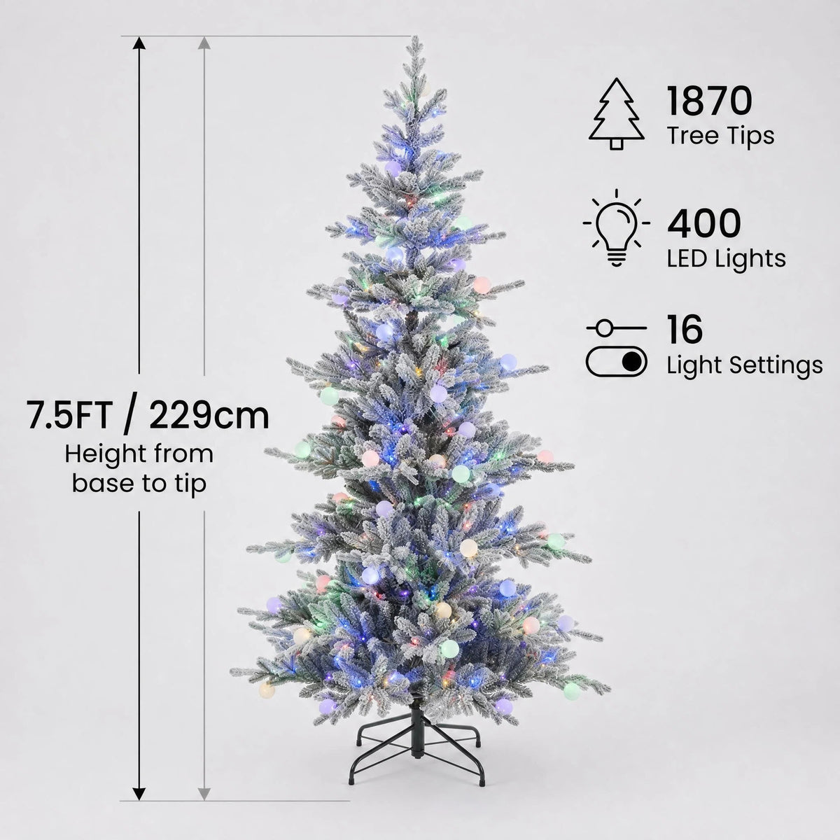 Indoor & Outdoor Living Aurora Winter Glow Flocked White Multi-colour Christmas Tree