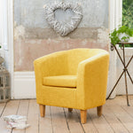 Alderwood 68cm Wide Hessian Fabric Tub Chair With Pine Coloured Legs | Yellow