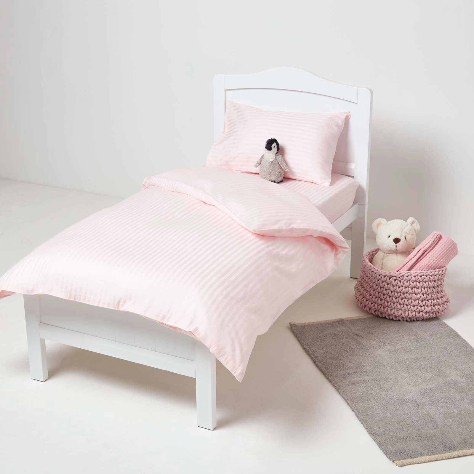 Cotton Stripe Fitted Cot Sheets 330 Tc, 60 X 120 Cm | Cot | Pink