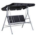 Metal Swing Chair Garden Hammock 3 Seater Patio Bench Canopy | Black