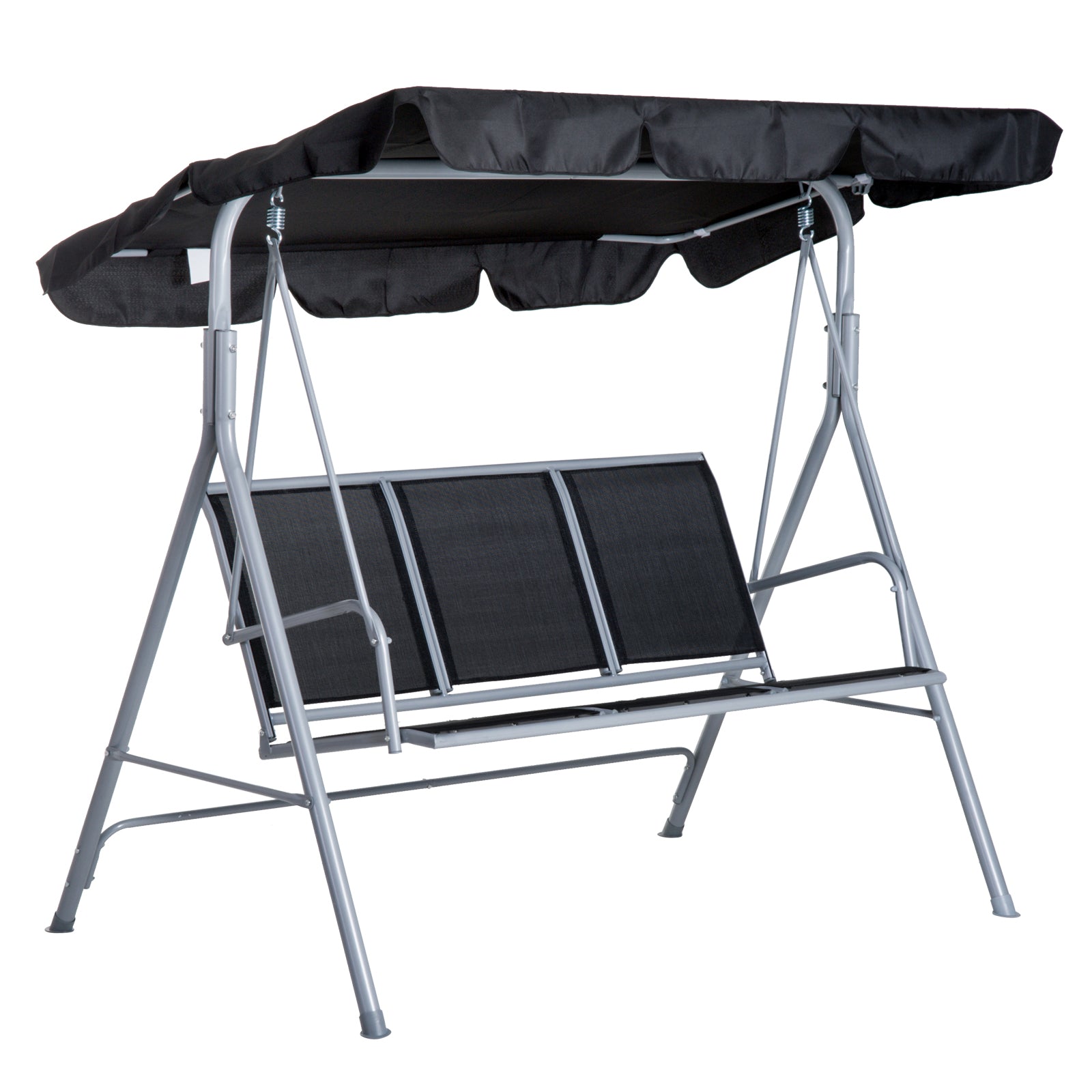 Metal Swing Chair Garden Hammock 3 Seater Patio Bench Canopy | Black