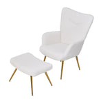Accent Chair With Footstool Set – Sherpa Fleece Upholstered Armchair With Gold Metal Stool