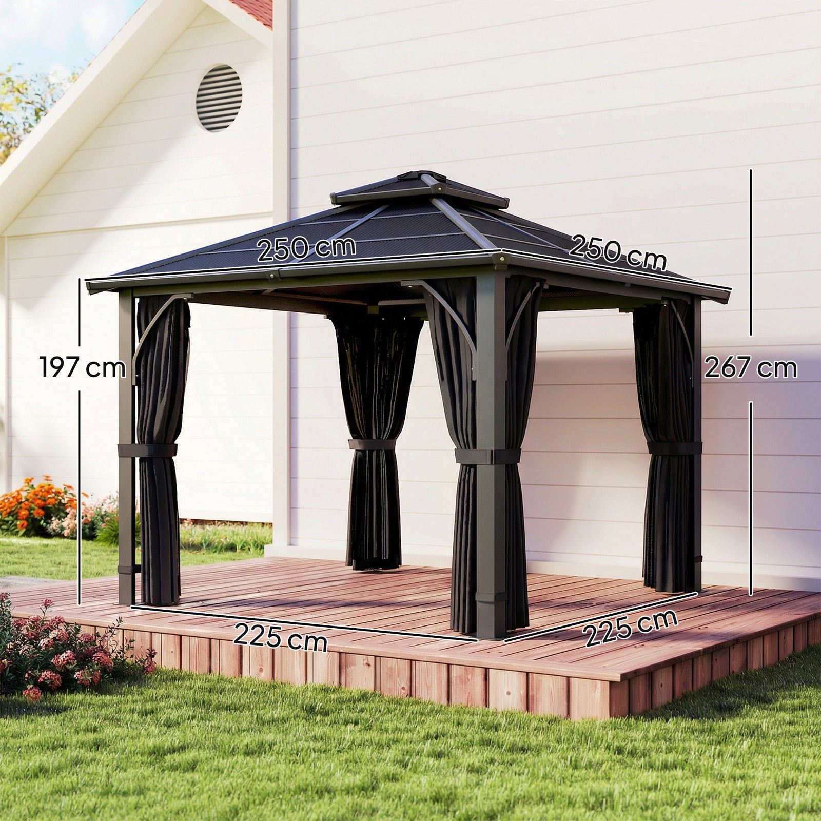 2.5x2.5 M Hardtop Gazebo With Polycarbonate Roof & Sides | Dark Grey
