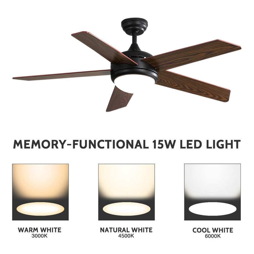 Modern Ceiling Fan Light With Remote, Natural Wood Blades, Led Lighting & Sleep Timer | 5 Blades