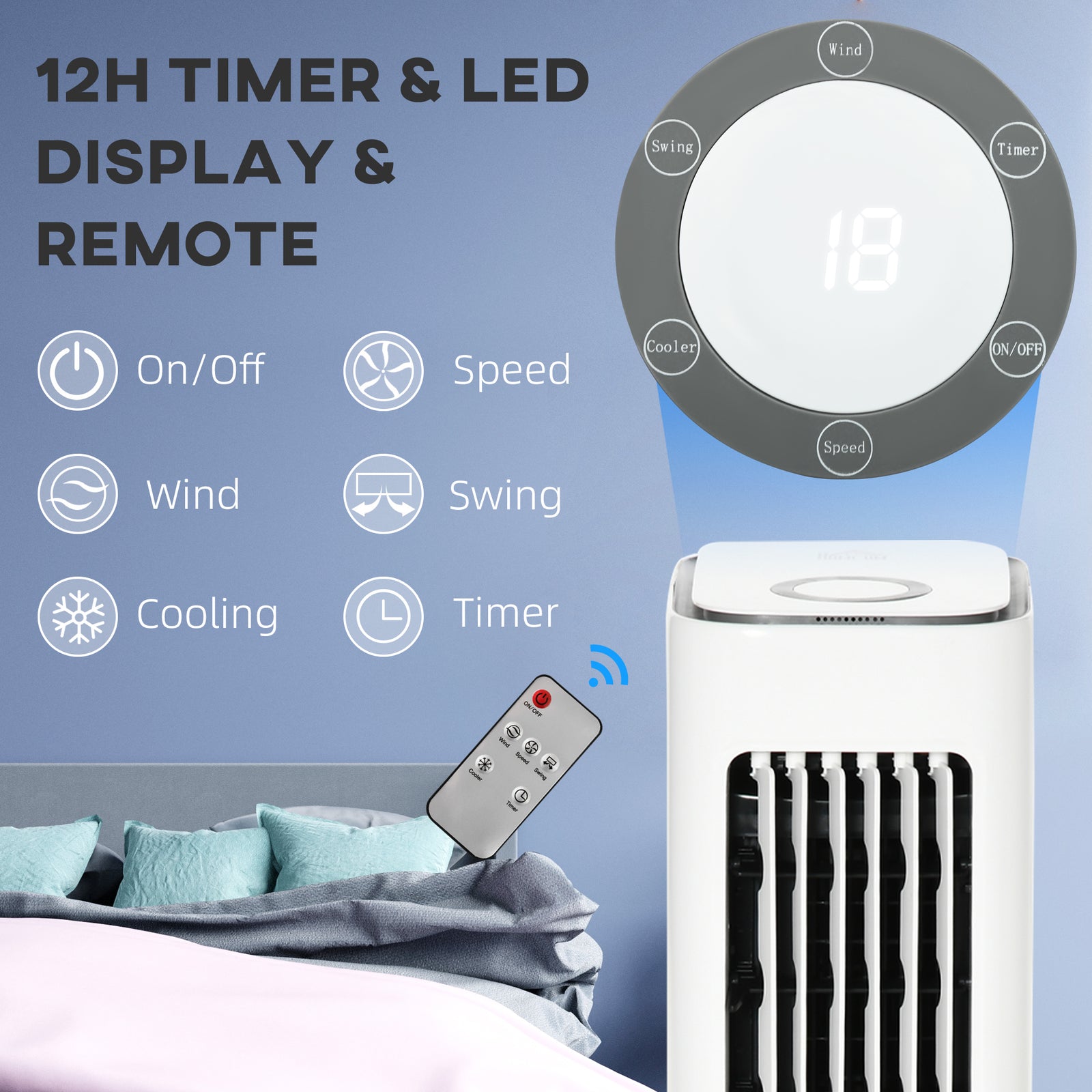 Evaporative Air Cooler With Timer, Oscillating, Ice Cooling