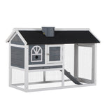 Rabbit Hutch Wood Bunny Cage For Outdoor Indoor W/ Pull Out Tray Ramp | Gray