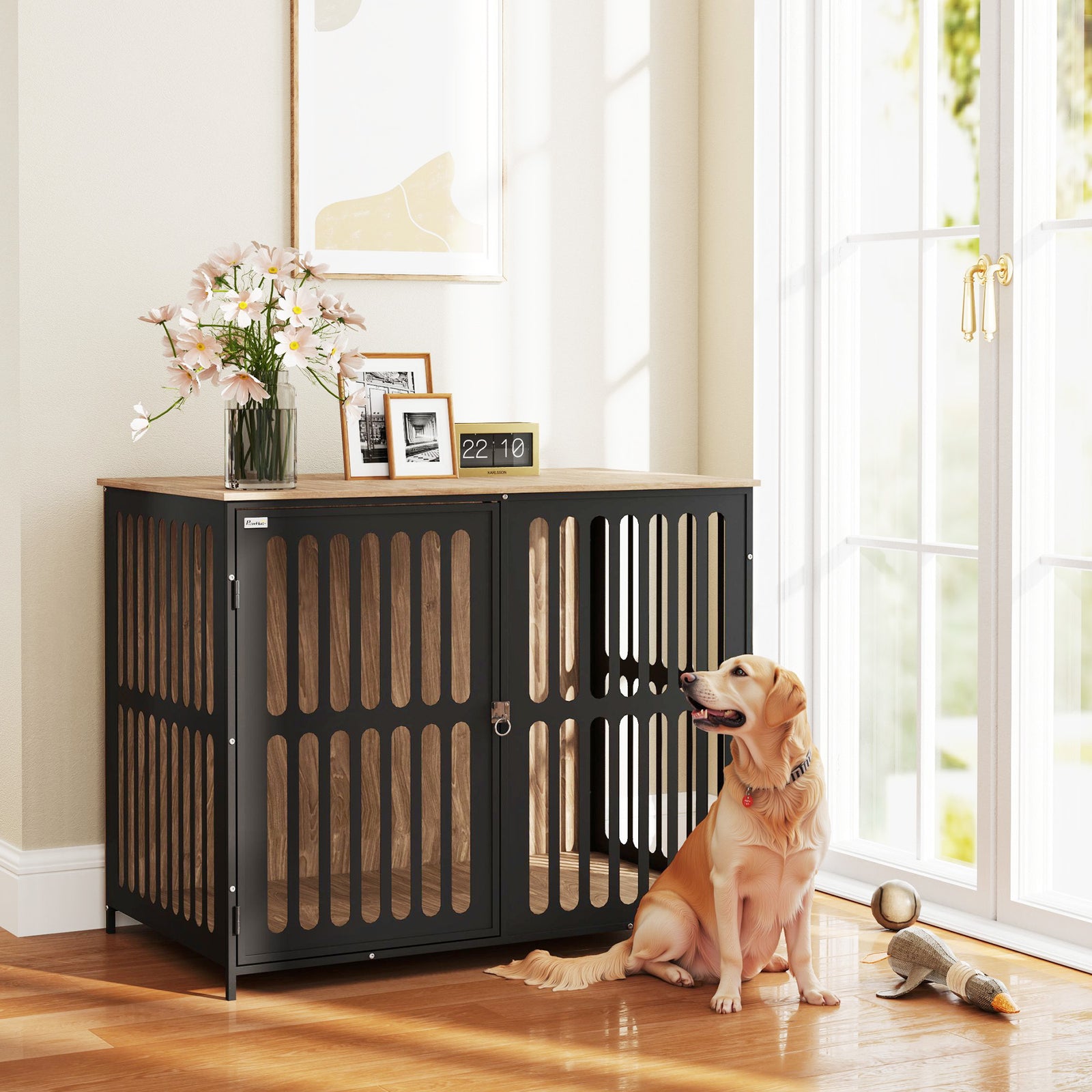 Dog Crate Furniture, 100cm Dog Cage With Anti-chew Resistant Mesh | Large | Brown