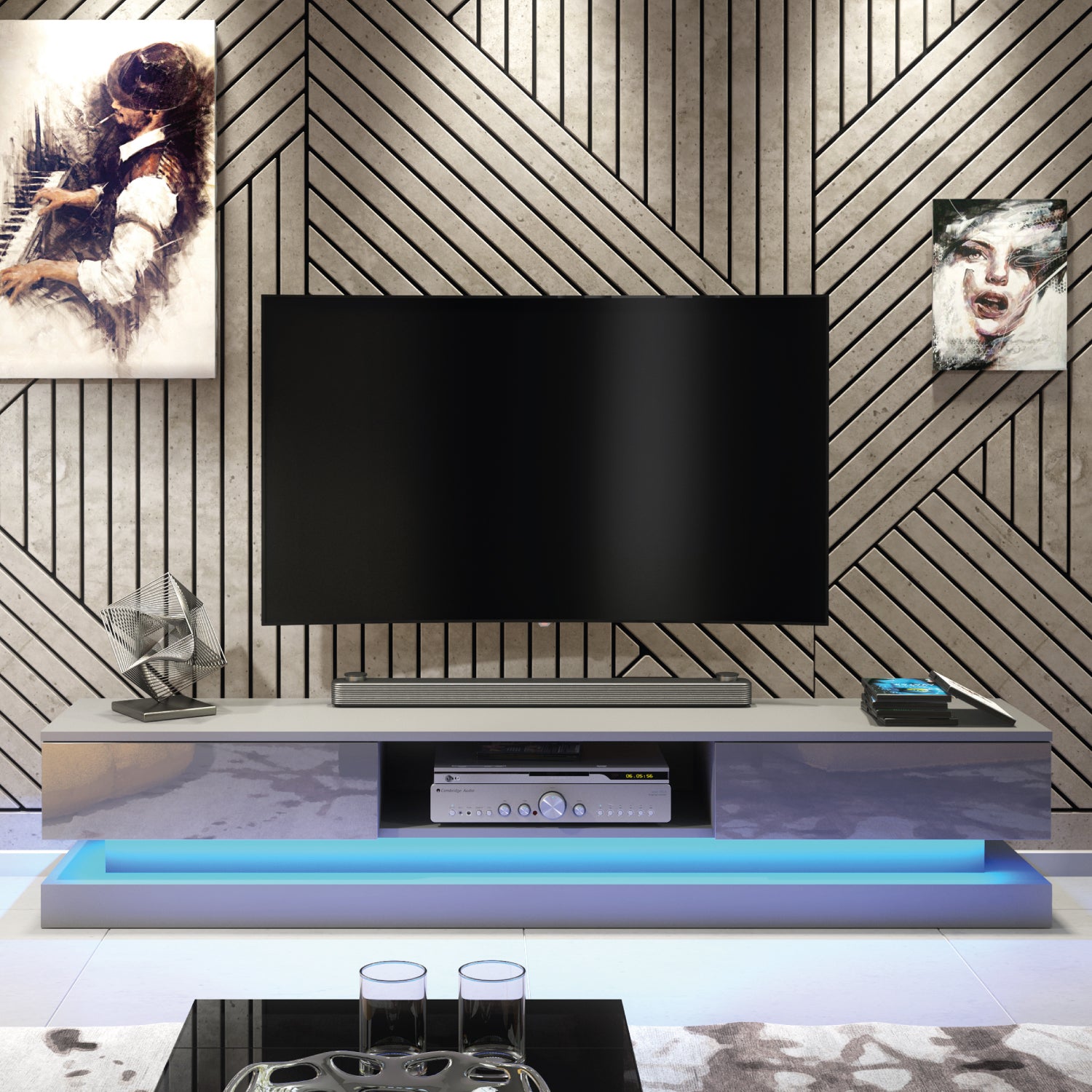 Bloom Tv Unit 180cm With Led Lights | Dark Grey