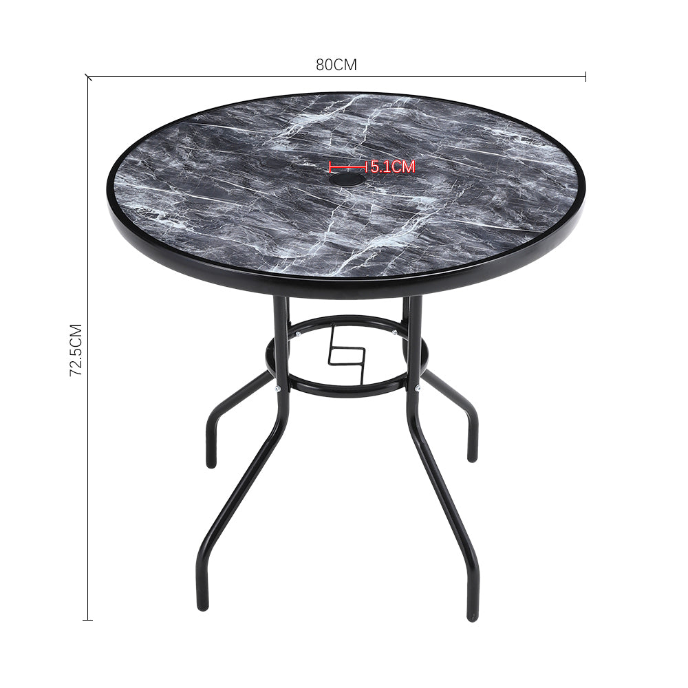 5 Pieces Garden Dining Set Garden Marble-patterned Tempered Glass Round Table And Rattan Chair Set