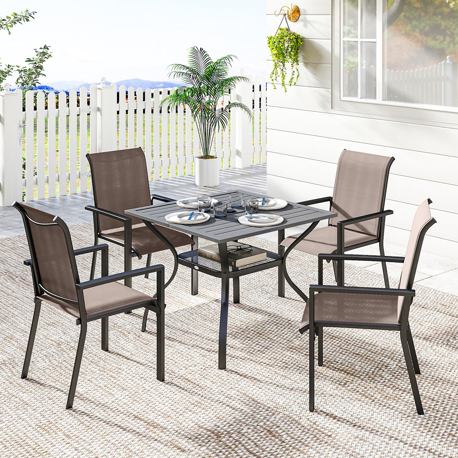 5 Pieces Outdoor Dining Set For 4, Patio Furniture Set | Khaki
